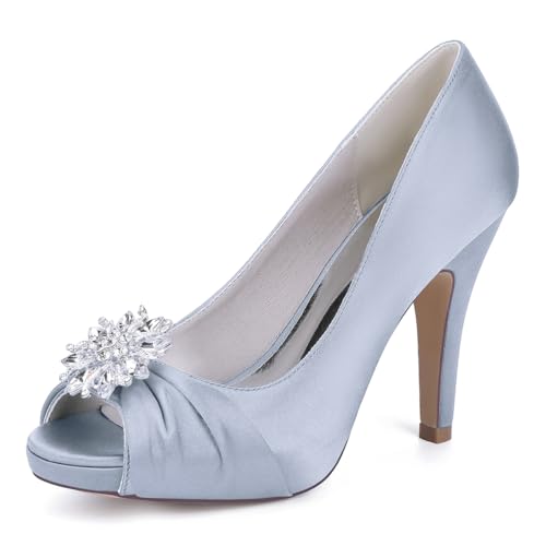 OAUSZC Damen Plateau Brautschuhe Stilettoabsatz Peep Toe Pumps Strass Satin Abend Party Hochzeitsschuhe 718-1Y,Silber,38 EU OAUSZC Damen Plateau Brautschuhe Stilettoabsatz Peep Toe Pumps Strass Satin Abend Party Hochzeitsschuhe 718-1Y,Silber,38 EU von OAUSZC