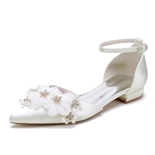 OAUSZC Damen Riemchen Hochzeit Ballerinas Blumen Satin Spitze Zehen Brautschuhe Party Brautjungfern Abschlussballschuhe 18448-46S,Elfenbein,38 EU OAUSZC Damen Riemchen Hochzeit Ballerinas Blumen Satin Spitze Zehen Brautschuhe Party Brautjungfern Abschlussballschuhe 18448-46S,Elfenbein,38 EU von OAUSZC