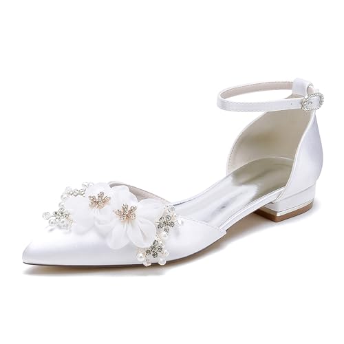 OAUSZC Damen Riemchen Hochzeit Ballerinas Blumen Satin Spitze Zehen Brautschuhe Party Brautjungfern Abschlussballschuhe 18448-46S,Weiß,38 EU OAUSZC Damen Riemchen Hochzeit Ballerinas Blumen Satin Spitze Zehen Brautschuhe Party Brautjungfern Abschlussballschuhe 18448-46S,Weiß,38 EU von OAUSZC