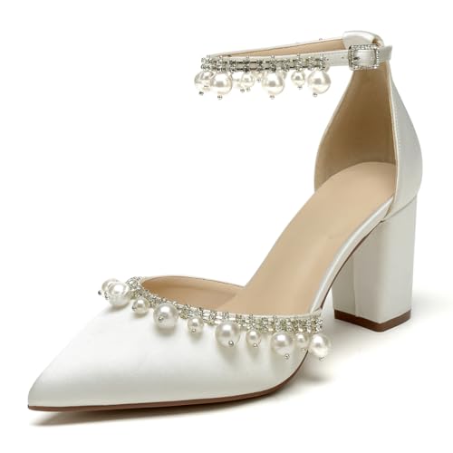 OAUSZC Damen Riemchen Hochzeit Pumps Blockabsatz Mit Perlen Satin Spitze Zehen Brautschuhe Brautjungfernschuhe,Elfenbein,41 EU OAUSZC Damen Riemchen Hochzeit Pumps Blockabsatz Mit Perlen Satin Spitze Zehen Brautschuhe Brautjungfernschuhe,Elfenbein,41 EU von OAUSZC