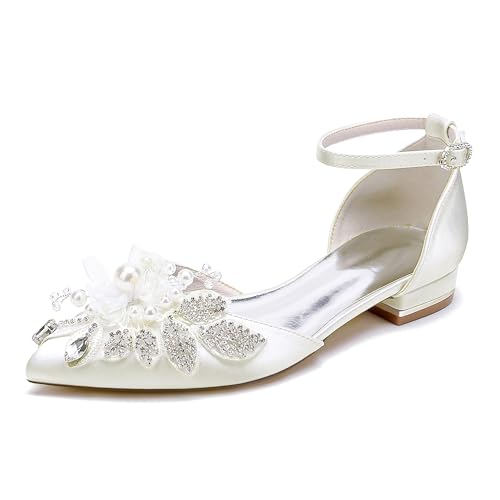 OAUSZC Damen Satin Ballerinas Brautschuhe Spitze Zehen Knöchelriemen Perlen Blumen Party Abschlussball Hochzeitsschuhe 18448-46T,Elfenbein,38 EU OAUSZC Damen Satin Ballerinas Brautschuhe Spitze Zehen Knöchelriemen Perlen Blumen Party Abschlussball Hochzeitsschuhe 18448-46T,Elfenbein,38 EU von OAUSZC
