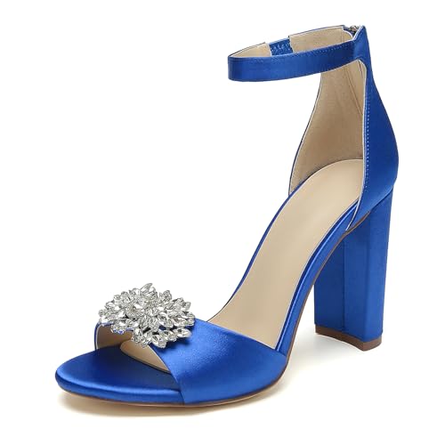 OAUSZC Damen Satin Blockabsatz Brautsandalen Strass Offene Zehen Pumps Knöchelriemen Hochzeit Abendschuhe,Blau,43 EU OAUSZC Damen Satin Blockabsatz Brautsandalen Strass Offene Zehen Pumps Knöchelriemen Hochzeit Abendschuhe,Blau,43 EU von OAUSZC