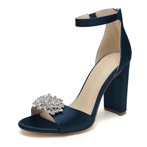OAUSZC Damen Satin Blockabsatz Brautsandalen Strass Offene Zehen Pumps Knöchelriemen Hochzeit Abendschuhe,Marine,37 EU OAUSZC Damen Satin Blockabsatz Brautsandalen Strass Offene Zehen Pumps Knöchelriemen Hochzeit Abendschuhe,Marine,37 EU von OAUSZC