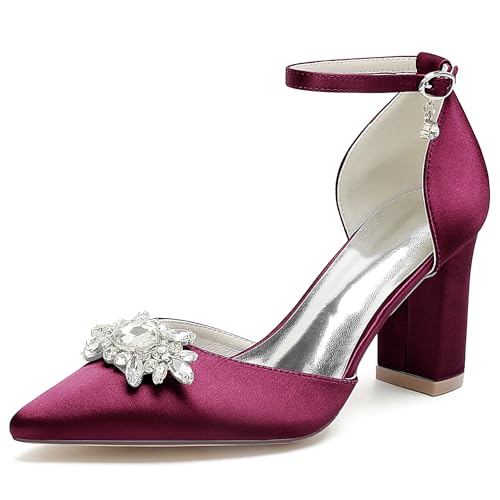 OAUSZC Damen Satin Blockabsatz Brautschuhe Riemen Pumps Strass Spitze Zehen Party Abend Hochzeitsschuhe 22014-15TY,Burgundy,39 EU OAUSZC Damen Satin Blockabsatz Brautschuhe Riemen Pumps Strass Spitze Zehen Party Abend Hochzeitsschuhe 22014-15TY,Burgundy,39 EU von OAUSZC