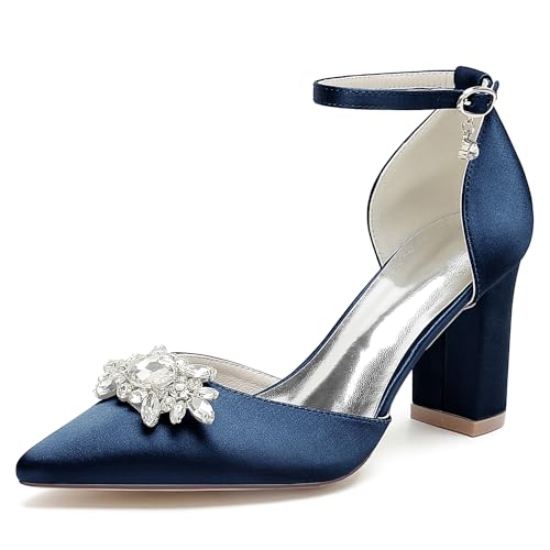 OAUSZC Damen Satin Blockabsatz Brautschuhe Riemen Pumps Strass Spitze Zehen Party Abend Hochzeitsschuhe 22014-15TY,Marine,37 EU OAUSZC Damen Satin Blockabsatz Brautschuhe Riemen Pumps Strass Spitze Zehen Party Abend Hochzeitsschuhe 22014-15TY,Marine,37 EU von OAUSZC