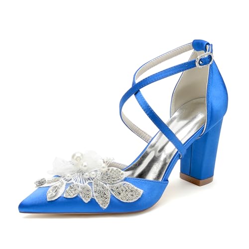 OAUSZC Damen Satin Blockabsatz Hochzeitsschuhe Kreuz Riemchenpumps Perlen Strass Spitzschuh Braut Abendschuhe 22014-59T,Blau,41 EU OAUSZC Damen Satin Blockabsatz Hochzeitsschuhe Kreuz Riemchenpumps Perlen Strass Spitzschuh Braut Abendschuhe 22014-59T,Blau,41 EU von OAUSZC