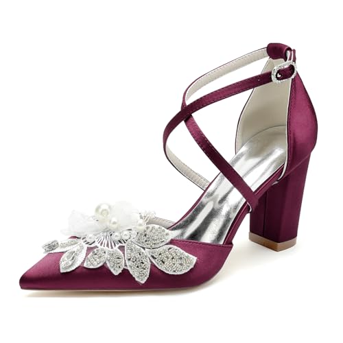 OAUSZC Damen Satin Blockabsatz Hochzeitsschuhe Kreuz Riemchenpumps Perlen Strass Spitzschuh Braut Abendschuhe 22014-59T,Burgundy,42 EU OAUSZC Damen Satin Blockabsatz Hochzeitsschuhe Kreuz Riemchenpumps Perlen Strass Spitzschuh Braut Abendschuhe 22014-59T,Burgundy,42 EU von OAUSZC