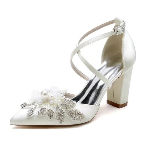 OAUSZC Damen Satin Blockabsatz Hochzeitsschuhe Kreuz Riemchenpumps Perlen Strass Spitzschuh Braut Abendschuhe 22014-59T,Elfenbein,43 EU OAUSZC Damen Satin Blockabsatz Hochzeitsschuhe Kreuz Riemchenpumps Perlen Strass Spitzschuh Braut Abendschuhe 22014-59T,Elfenbein,43 EU von OAUSZC