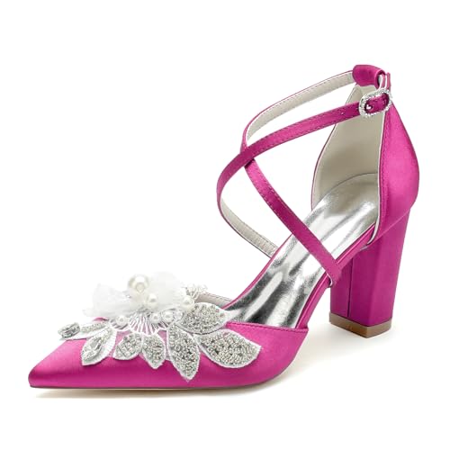 OAUSZC Damen Satin Blockabsatz Hochzeitsschuhe Kreuz Riemchenpumps Perlen Strass Spitzschuh Braut Abendschuhe 22014-59T,Fuchsia,39 EU OAUSZC Damen Satin Blockabsatz Hochzeitsschuhe Kreuz Riemchenpumps Perlen Strass Spitzschuh Braut Abendschuhe 22014-59T,Fuchsia,39 EU von OAUSZC