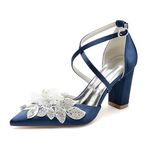 OAUSZC Damen Satin Blockabsatz Hochzeitsschuhe Kreuz Riemchenpumps Perlen Strass Spitzschuh Braut Abendschuhe 22014-59T,Marine,43 EU OAUSZC Damen Satin Blockabsatz Hochzeitsschuhe Kreuz Riemchenpumps Perlen Strass Spitzschuh Braut Abendschuhe 22014-59T,Marine,43 EU von OAUSZC