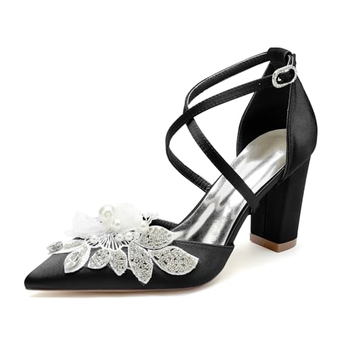 OAUSZC Damen Satin Blockabsatz Hochzeitsschuhe Kreuz Riemchenpumps Perlen Strass Spitzschuh Braut Abendschuhe 22014-59T,Schwarz,42 EU OAUSZC Damen Satin Blockabsatz Hochzeitsschuhe Kreuz Riemchenpumps Perlen Strass Spitzschuh Braut Abendschuhe 22014-59T,Schwarz,42 EU von OAUSZC