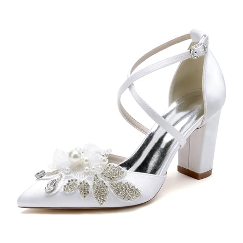 OAUSZC Damen Satin Blockabsatz Hochzeitsschuhe Kreuz Riemchenpumps Perlen Strass Spitzschuh Braut Abendschuhe 22014-59T,Weiß,35 EU OAUSZC Damen Satin Blockabsatz Hochzeitsschuhe Kreuz Riemchenpumps Perlen Strass Spitzschuh Braut Abendschuhe 22014-59T,Weiß,35 EU von OAUSZC