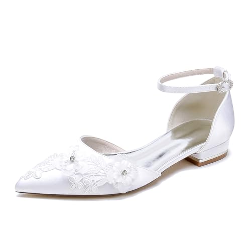 OAUSZC Damen Satin Blumen Brautschuhe Flache Ballerinas Knöchelriemen Spitze Zehen Abend Party Hochzeitsschuhe 18448-46G,Weiß,38 EU OAUSZC Damen Satin Blumen Brautschuhe Flache Ballerinas Knöchelriemen Spitze Zehen Abend Party Hochzeitsschuhe 18448-46G,Weiß,38 EU von OAUSZC