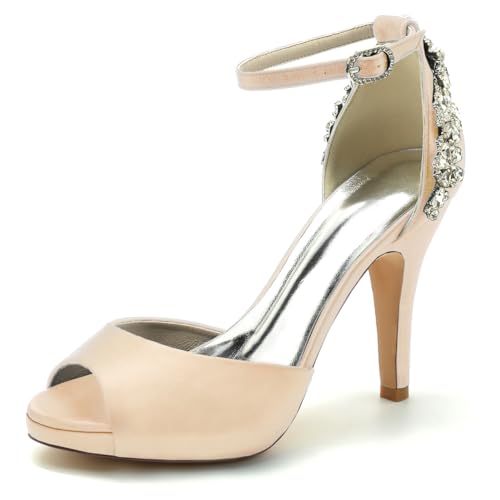 OAUSZC Damen Satin Brautschuhe Sandalen Stiletto Absatz Plateau Strass Peep Toe Knöchelriemen Hochzeit Abendschuhe Brautjungfernschuhe 718-155,Champagne,40 EU OAUSZC Damen Satin Brautschuhe Sandalen Stiletto Absatz Plateau Strass Peep Toe Knöchelriemen Hochzeit Abendschuhe Brautjungfernschuhe 718-155,Champagne,40 EU von OAUSZC