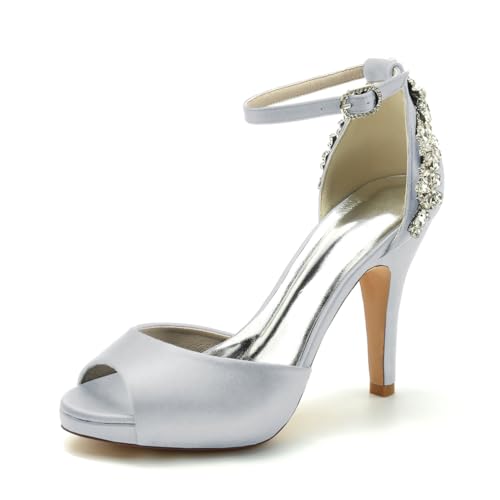 OAUSZC Damen Satin Brautschuhe Sandalen Stiletto Absatz Plateau Strass Peep Toe Knöchelriemen Hochzeit Abendschuhe Brautjungfernschuhe 718-155,Silber,40 EU OAUSZC Damen Satin Brautschuhe Sandalen Stiletto Absatz Plateau Strass Peep Toe Knöchelriemen Hochzeit Abendschuhe Brautjungfernschuhe 718-155,Silber,40 EU von OAUSZC