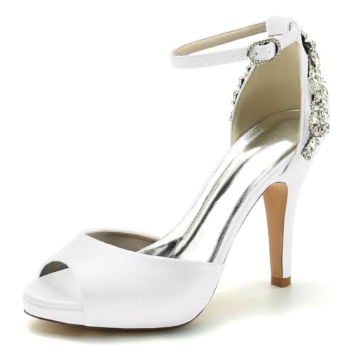 OAUSZC Damen Satin Brautschuhe Sandalen Stiletto Absatz Plateau Strass Peep Toe Knöchelriemen Hochzeit Abendschuhe Brautjungfernschuhe 718-155,Weiß,42 EU OAUSZC Damen Satin Brautschuhe Sandalen Stiletto Absatz Plateau Strass Peep Toe Knöchelriemen Hochzeit Abendschuhe Brautjungfernschuhe 718-155,Weiß,42 EU von OAUSZC