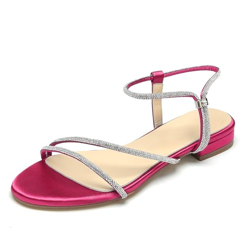 OAUSZC Damen Satin Flache Brautsandalen mit Strass Knöchelriemen offene Zehen Gladiator Hochzeiten Sandalen,Fuchsia,36 EU OAUSZC Damen Satin Flache Brautsandalen mit Strass Knöchelriemen offene Zehen Gladiator Hochzeiten Sandalen,Fuchsia,36 EU von OAUSZC