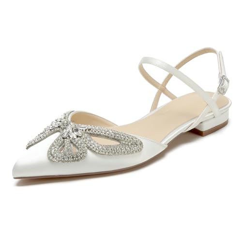 OAUSZC Damen Satin Hochzeits Ballerinas Strass Riemchen Spitze Zehen Slingback Flache Party Brautjungfer Brautschuhe,Elfenbein,35 EU OAUSZC Damen Satin Hochzeits Ballerinas Strass Riemchen Spitze Zehen Slingback Flache Party Brautjungfer Brautschuhe,Elfenbein,35 EU von OAUSZC