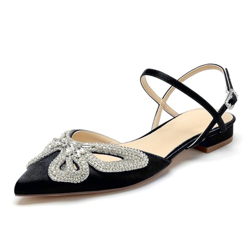 OAUSZC Damen Satin Hochzeits Ballerinas Strass Riemchen Spitze Zehen Slingback Flache Party Brautjungfer Brautschuhe,Schwarz,38 EU OAUSZC Damen Satin Hochzeits Ballerinas Strass Riemchen Spitze Zehen Slingback Flache Party Brautjungfer Brautschuhe,Schwarz,38 EU von OAUSZC