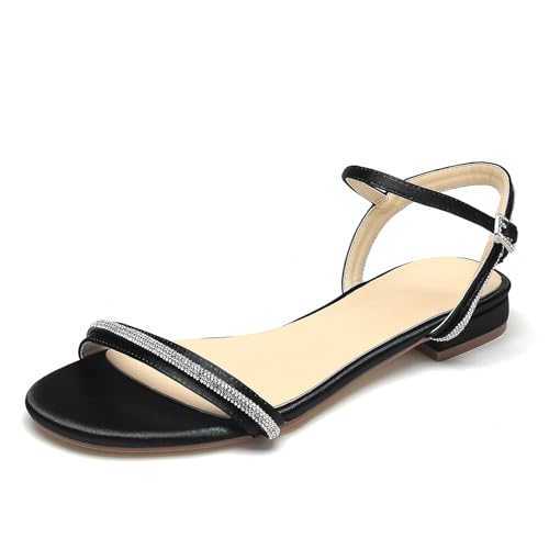 OAUSZC Damen Satin Strass Flache Sandalen Brautschuhe Knöchelriemen Offener Zehen Slingback Strand Hochzeitsschuhe,Schwarz,41 EU OAUSZC Damen Satin Strass Flache Sandalen Brautschuhe Knöchelriemen Offener Zehen Slingback Strand Hochzeitsschuhe,Schwarz,41 EU von OAUSZC