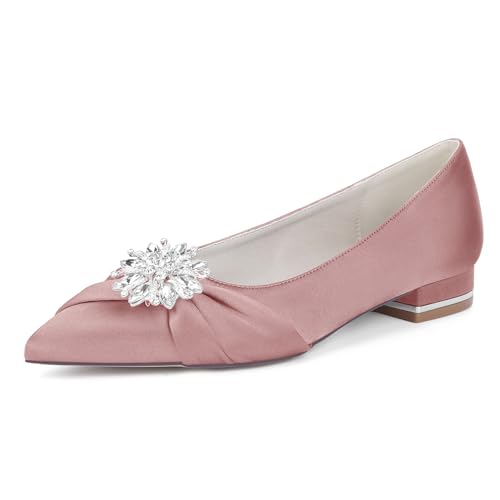 OAUSZC Damen Satin Strass Hochzeit Ballerinas Spitze Zehen Flache Brautschuhe 18447-1Y,Blush,42 EU OAUSZC Damen Satin Strass Hochzeit Ballerinas Spitze Zehen Flache Brautschuhe 18447-1Y,Blush,42 EU von OAUSZC