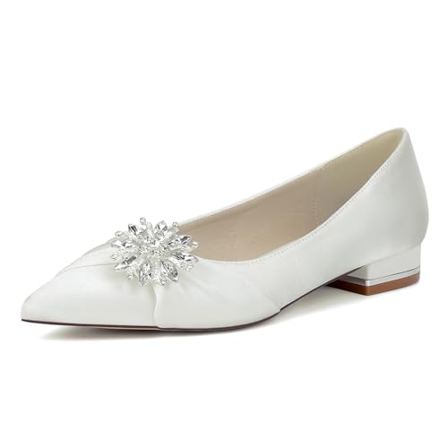 OAUSZC Damen Satin Strass Hochzeit Ballerinas Spitze Zehen Flache Brautschuhe 18447-1Y,Elfenbein,38 EU OAUSZC Damen Satin Strass Hochzeit Ballerinas Spitze Zehen Flache Brautschuhe 18447-1Y,Elfenbein,38 EU von OAUSZC