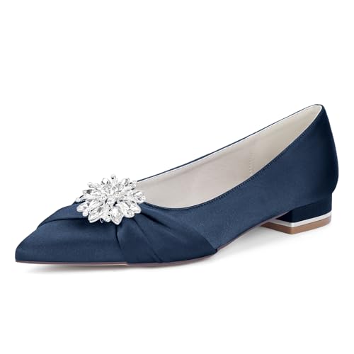 OAUSZC Damen Satin Strass Hochzeit Ballerinas Spitze Zehen Flache Brautschuhe 18447-1Y,Marine,38 EU OAUSZC Damen Satin Strass Hochzeit Ballerinas Spitze Zehen Flache Brautschuhe 18447-1Y,Marine,38 EU von OAUSZC