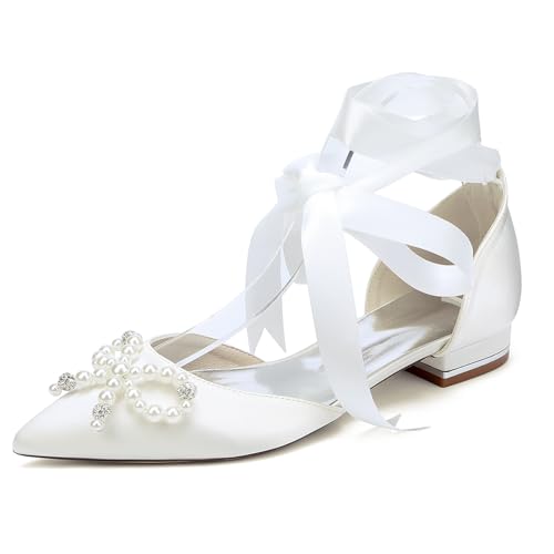 OAUSZC Damen Schnürung Flach Hochzeitsschuhe Ballerinas Satin Perlen Geschlossen Zehen Flach Brautjungfern Brautschuhe 18448-15HS,Elfenbein,38 EU OAUSZC Damen Schnürung Flach Hochzeitsschuhe Ballerinas Satin Perlen Geschlossen Zehen Flach Brautjungfern Brautschuhe 18448-15HS,Elfenbein,38 EU von OAUSZC