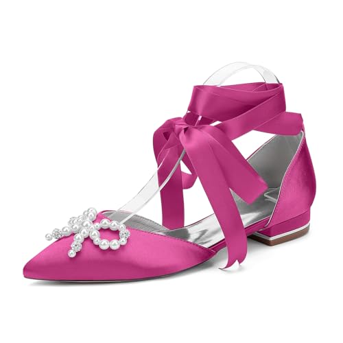 OAUSZC Damen Schnürung Flach Hochzeitsschuhe Ballerinas Satin Perlen Geschlossen Zehen Flach Brautjungfern Brautschuhe 18448-15HS,Fuchsia,41 EU OAUSZC Damen Schnürung Flach Hochzeitsschuhe Ballerinas Satin Perlen Geschlossen Zehen Flach Brautjungfern Brautschuhe 18448-15HS,Fuchsia,41 EU von OAUSZC