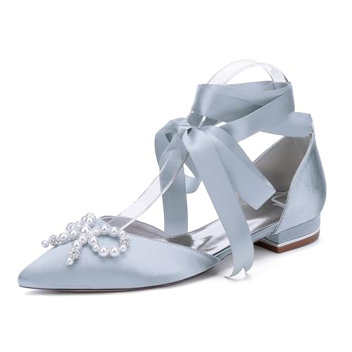 OAUSZC Damen Schnürung Flach Hochzeitsschuhe Ballerinas Satin Perlen Geschlossen Zehen Flach Brautjungfern Brautschuhe 18448-15HS,Silber,39 EU OAUSZC Damen Schnürung Flach Hochzeitsschuhe Ballerinas Satin Perlen Geschlossen Zehen Flach Brautjungfern Brautschuhe 18448-15HS,Silber,39 EU von OAUSZC