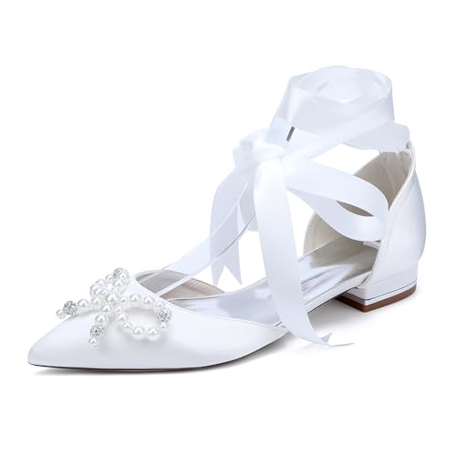 OAUSZC Damen Schnürung Flach Hochzeitsschuhe Ballerinas Satin Perlen Geschlossen Zehen Flach Brautjungfern Brautschuhe 18448-15HS,Weiß,38 EU OAUSZC Damen Schnürung Flach Hochzeitsschuhe Ballerinas Satin Perlen Geschlossen Zehen Flach Brautjungfern Brautschuhe 18448-15HS,Weiß,38 EU von OAUSZC