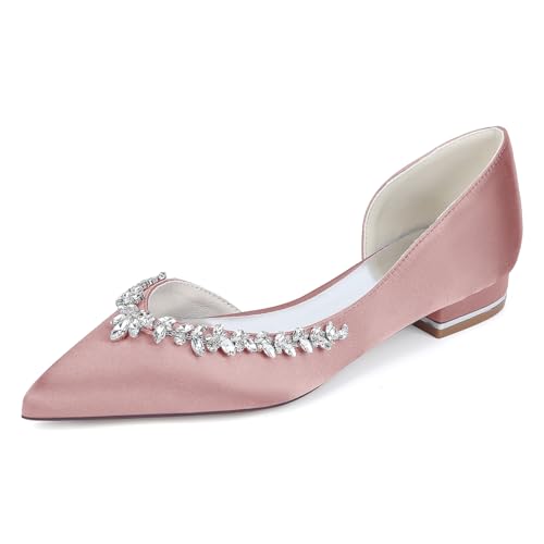 OAUSZC Damen Spitze Zehen Flach Brautschuhe Ballerinas Satin Strass Party Hochzeitssandalen 18448-11YK,Blush,43 EU OAUSZC Damen Spitze Zehen Flach Brautschuhe Ballerinas Satin Strass Party Hochzeitssandalen 18448-11YK,Blush,43 EU von OAUSZC