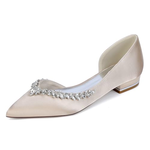 OAUSZC Damen Spitze Zehen Flach Brautschuhe Ballerinas Satin Strass Party Hochzeitssandalen 18448-11YK,Champagne,39 EU OAUSZC Damen Spitze Zehen Flach Brautschuhe Ballerinas Satin Strass Party Hochzeitssandalen 18448-11YK,Champagne,39 EU von OAUSZC