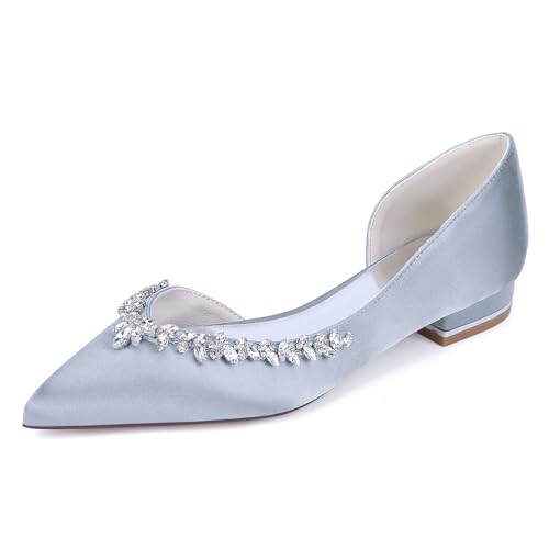 OAUSZC Damen Spitze Zehen Flach Brautschuhe Ballerinas Satin Strass Party Hochzeitssandalen 18448-11YK,Silber,41 EU OAUSZC Damen Spitze Zehen Flach Brautschuhe Ballerinas Satin Strass Party Hochzeitssandalen 18448-11YK,Silber,41 EU von OAUSZC