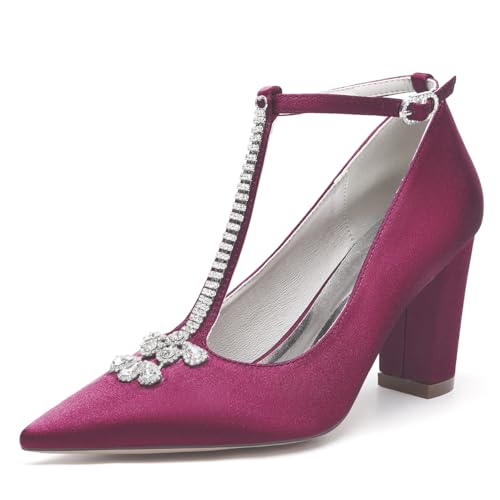 OAUSZC Damen T-Riemchen Hochzeits Pumps Mit Blockabsatz Strass Satin Geschlossene Zehen Brautschuhe Ballschuhe 22014-59T,Burgundy,41 EU OAUSZC Damen T-Riemchen Hochzeits Pumps Mit Blockabsatz Strass Satin Geschlossene Zehen Brautschuhe Ballschuhe 22014-59T,Burgundy,41 EU von OAUSZC