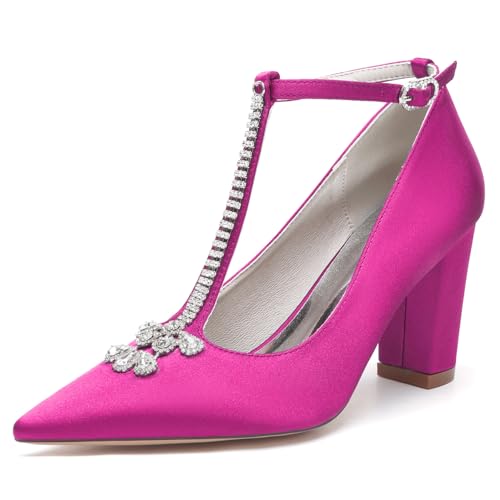OAUSZC Damen T-Riemchen Hochzeits Pumps Mit Blockabsatz Strass Satin Geschlossene Zehen Brautschuhe Ballschuhe 22014-59T,Fuchsia,40 EU OAUSZC Damen T-Riemchen Hochzeits Pumps Mit Blockabsatz Strass Satin Geschlossene Zehen Brautschuhe Ballschuhe 22014-59T,Fuchsia,40 EU von OAUSZC