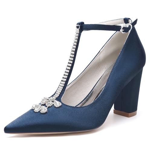 OAUSZC Damen T-Riemchen Hochzeits Pumps Mit Blockabsatz Strass Satin Geschlossene Zehen Brautschuhe Ballschuhe 22014-59T,Marine,42 EU OAUSZC Damen T-Riemchen Hochzeits Pumps Mit Blockabsatz Strass Satin Geschlossene Zehen Brautschuhe Ballschuhe 22014-59T,Marine,42 EU von OAUSZC