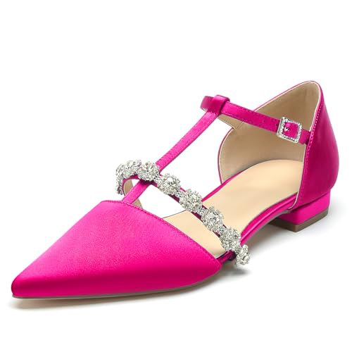 OAUSZC Damen T-Riemen Ballerinas Hochzeit Satin Strass Spitze Zehen Flache Abschlussball Party Brautschuhe,Fuchsia,40 EU OAUSZC Damen T-Riemen Ballerinas Hochzeit Satin Strass Spitze Zehen Flache Abschlussball Party Brautschuhe,Fuchsia,40 EU von OAUSZC