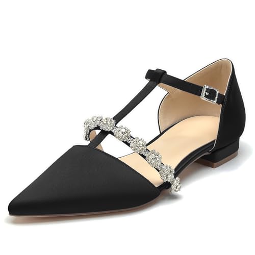 OAUSZC Damen T-Riemen Ballerinas Hochzeit Satin Strass Spitze Zehen Flache Abschlussball Party Brautschuhe,Schwarz,40 EU OAUSZC Damen T-Riemen Ballerinas Hochzeit Satin Strass Spitze Zehen Flache Abschlussball Party Brautschuhe,Schwarz,40 EU von OAUSZC