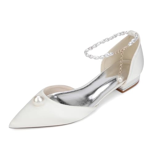 OAUSZC Flach Hochzeitsschuhe Ballerinas Riemen Damen Spitze Zehen Satin Perlen Party Brautschuhe 18448-46ZG,Elfenbein,40 EU OAUSZC Flach Hochzeitsschuhe Ballerinas Riemen Damen Spitze Zehen Satin Perlen Party Brautschuhe 18448-46ZG,Elfenbein,40 EU von OAUSZC