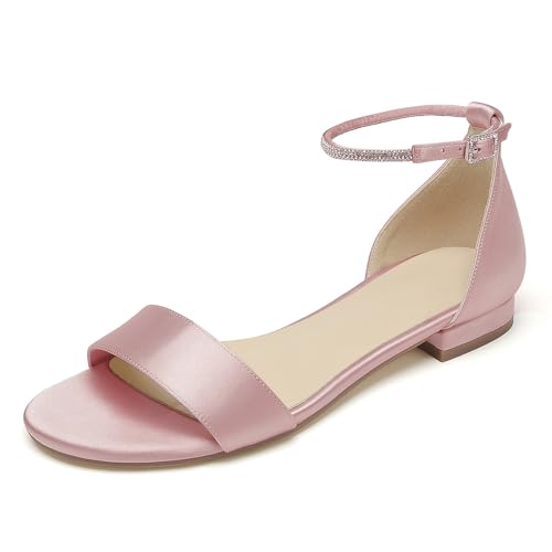 OAUSZC Flache Brautsandalen Damen Offener Zehen Knöchelriemen Satin Hochzeitsschuhe Kleid Abendsandalen,Blush,38 EU OAUSZC Flache Brautsandalen Damen Offener Zehen Knöchelriemen Satin Hochzeitsschuhe Kleid Abendsandalen,Blush,38 EU von OAUSZC