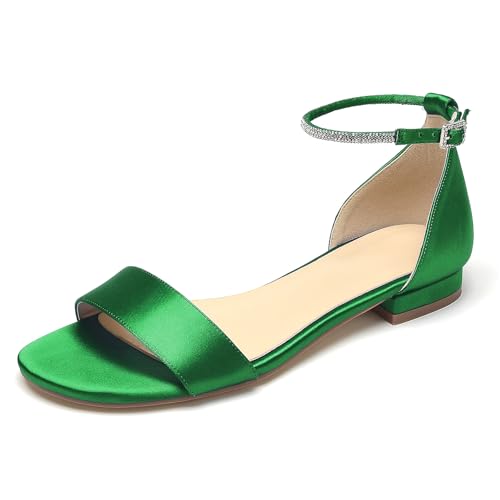 OAUSZC Flache Brautsandalen Damen Offener Zehen Knöchelriemen Satin Hochzeitsschuhe Kleid Abendsandalen,Grün,39 EU OAUSZC Flache Brautsandalen Damen Offener Zehen Knöchelriemen Satin Hochzeitsschuhe Kleid Abendsandalen,Grün,39 EU von OAUSZC
