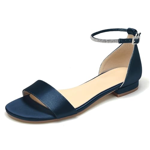 OAUSZC Flache Brautsandalen Damen Offener Zehen Knöchelriemen Satin Hochzeitsschuhe Kleid Abendsandalen,Marine,38 EU OAUSZC Flache Brautsandalen Damen Offener Zehen Knöchelriemen Satin Hochzeitsschuhe Kleid Abendsandalen,Marine,38 EU von OAUSZC