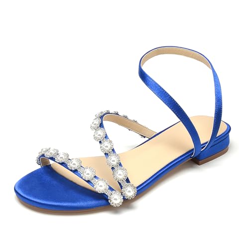 OAUSZC Flache Brautschuhe Sandalen Mit Perlen Satin Riemchen Offene Zehen Hochzeitsschuhe Ballschuhe,Blau,41 EU OAUSZC Flache Brautschuhe Sandalen Mit Perlen Satin Riemchen Offene Zehen Hochzeitsschuhe Ballschuhe,Blau,41 EU von OAUSZC