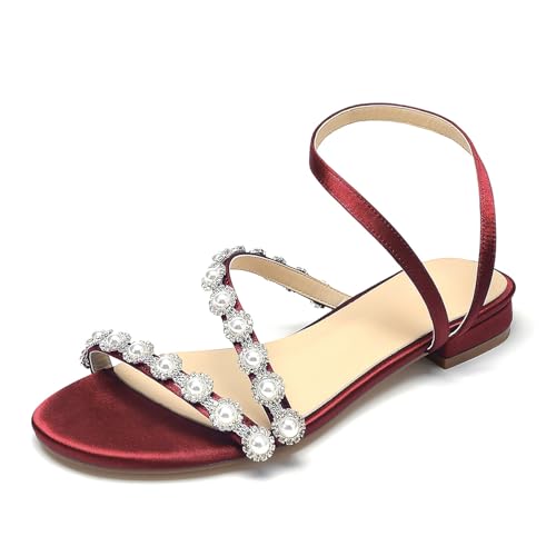 OAUSZC Flache Brautschuhe Sandalen Mit Perlen Satin Riemchen Offene Zehen Hochzeitsschuhe Ballschuhe,Burgundy,38 EU OAUSZC Flache Brautschuhe Sandalen Mit Perlen Satin Riemchen Offene Zehen Hochzeitsschuhe Ballschuhe,Burgundy,38 EU von OAUSZC