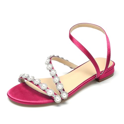 OAUSZC Flache Brautschuhe Sandalen Mit Perlen Satin Riemchen Offene Zehen Hochzeitsschuhe Ballschuhe,Fuchsia,43 EU OAUSZC Flache Brautschuhe Sandalen Mit Perlen Satin Riemchen Offene Zehen Hochzeitsschuhe Ballschuhe,Fuchsia,43 EU von OAUSZC