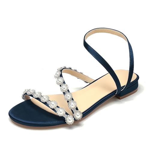 OAUSZC Flache Brautschuhe Sandalen Mit Perlen Satin Riemchen Offene Zehen Hochzeitsschuhe Ballschuhe,Marine,40 EU OAUSZC Flache Brautschuhe Sandalen Mit Perlen Satin Riemchen Offene Zehen Hochzeitsschuhe Ballschuhe,Marine,40 EU von OAUSZC