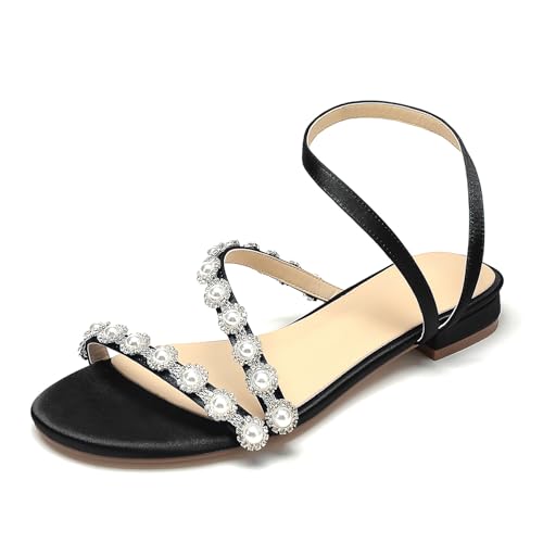 OAUSZC Flache Brautschuhe Sandalen Mit Perlen Satin Riemchen Offene Zehen Hochzeitsschuhe Ballschuhe,Schwarz,38 EU OAUSZC Flache Brautschuhe Sandalen Mit Perlen Satin Riemchen Offene Zehen Hochzeitsschuhe Ballschuhe,Schwarz,38 EU von OAUSZC