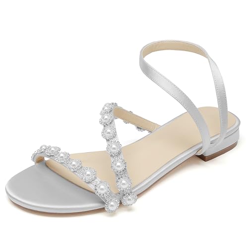 OAUSZC Flache Brautschuhe Sandalen Mit Perlen Satin Riemchen Offene Zehen Hochzeitsschuhe Ballschuhe,Silber,41 EU OAUSZC Flache Brautschuhe Sandalen Mit Perlen Satin Riemchen Offene Zehen Hochzeitsschuhe Ballschuhe,Silber,41 EU von OAUSZC