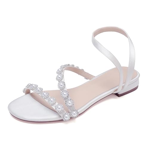 OAUSZC Flache Brautschuhe Sandalen Mit Perlen Satin Riemchen Offene Zehen Hochzeitsschuhe Ballschuhe,Weiß,35 EU OAUSZC Flache Brautschuhe Sandalen Mit Perlen Satin Riemchen Offene Zehen Hochzeitsschuhe Ballschuhe,Weiß,35 EU von OAUSZC